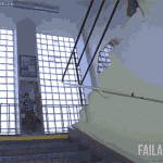 Cooler Abgang geht schief im Treppenhaus hinfallen Mann Mann