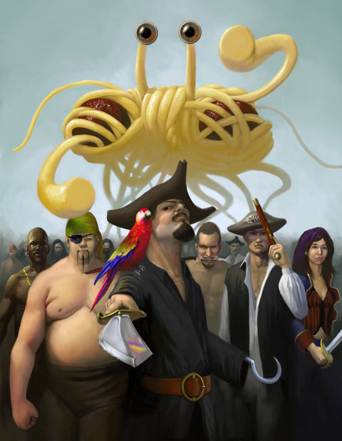 Fliegendes Spaghetti Monster mit Piraten witzig