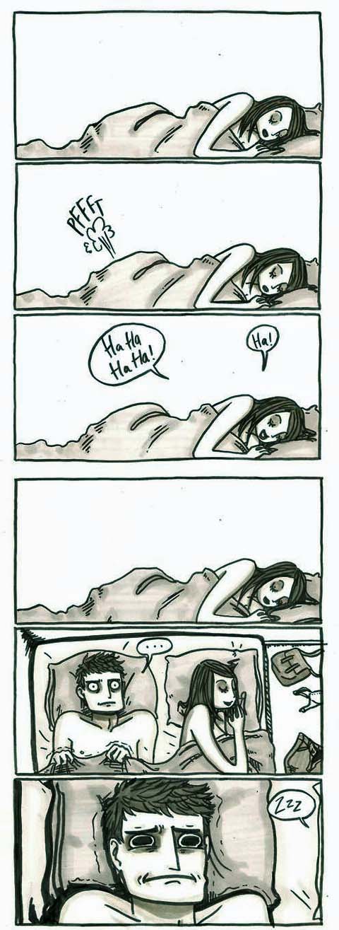 Frau pupst beim schlafen - Comic Ehebett lustig Frau pupst beim schlafen - Comic Ehebett