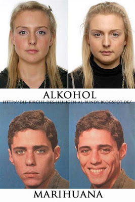 Gesichter Auswirkung von Alkohol und Marihuana 