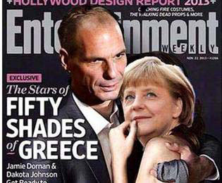 Lustige Liebe - Angela Merkel und Varoufakis halten sich im Arm