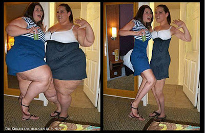 Zwei dicke Frauen zum lachen - Abnehmen mit Photoshop - Vorher-Nachher
