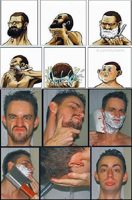 Mann beim rasieren vorher nachher