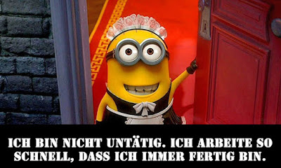 Lustiger Spruch zum 1.Mai Minion in Putzfrau Kostüm Spruch zum 1.Mai Minion in Putzfrau Kostüm