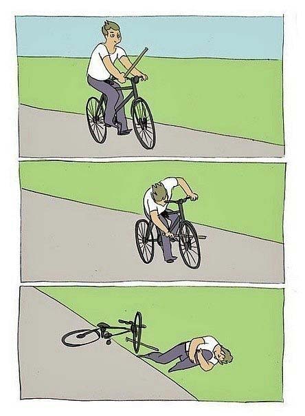 Mann auf Fahrrad sinnlose Aktion - Spass Comic lustig Mann auf Fahrrad sinnlose Aktion