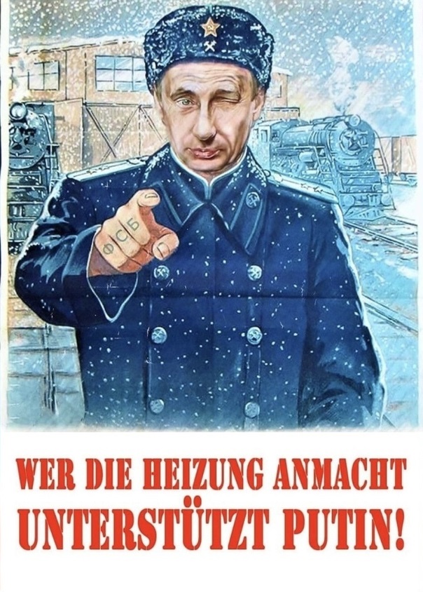 Putin Plakat - Wegen Putin im Winter frieren - Spassbilder mit Text