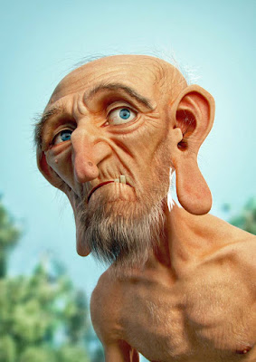 alter Mann mit großen Ohren Zeichnung 