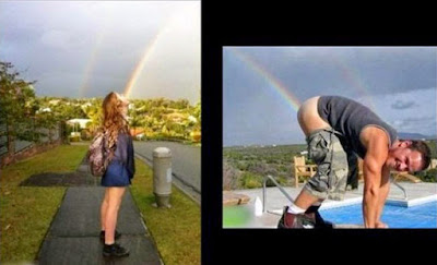 Mann und Frau mit Regenbogen